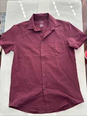FLX Men’s Short-Sleeve Button-Down Shirt — Burgundy